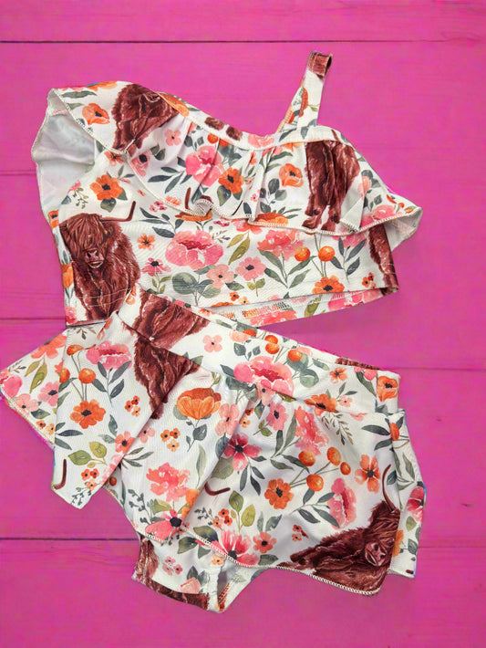 Highlander cow little girl bathing suit